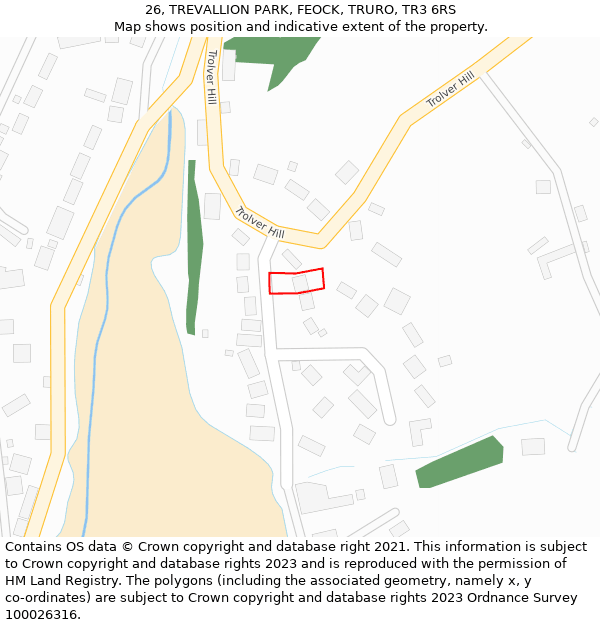 26, TREVALLION PARK, FEOCK, TRURO, TR3 6RS: Location map and indicative extent of plot