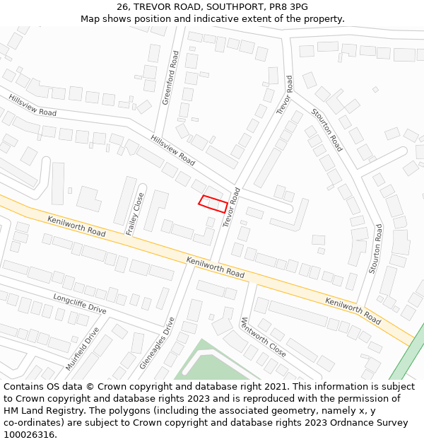 26, TREVOR ROAD, SOUTHPORT, PR8 3PG: Location map and indicative extent of plot