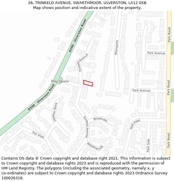 26, TRINKELD AVENUE, SWARTHMOOR, ULVERSTON, LA12 0XB: Location map and indicative extent of plot