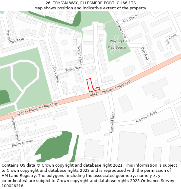 26, TRYFAN WAY, ELLESMERE PORT, CH66 1TS: Location map and indicative extent of plot