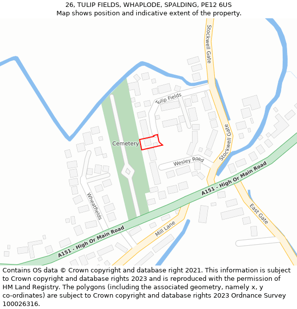 26, TULIP FIELDS, WHAPLODE, SPALDING, PE12 6US: Location map and indicative extent of plot