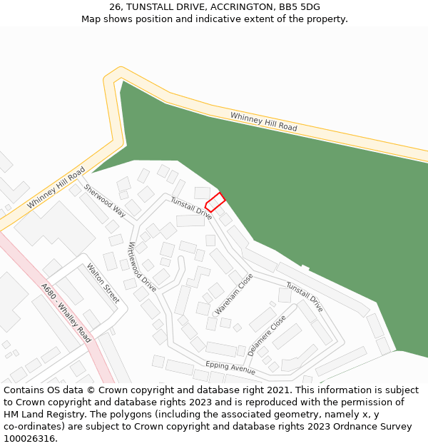 26, TUNSTALL DRIVE, ACCRINGTON, BB5 5DG: Location map and indicative extent of plot