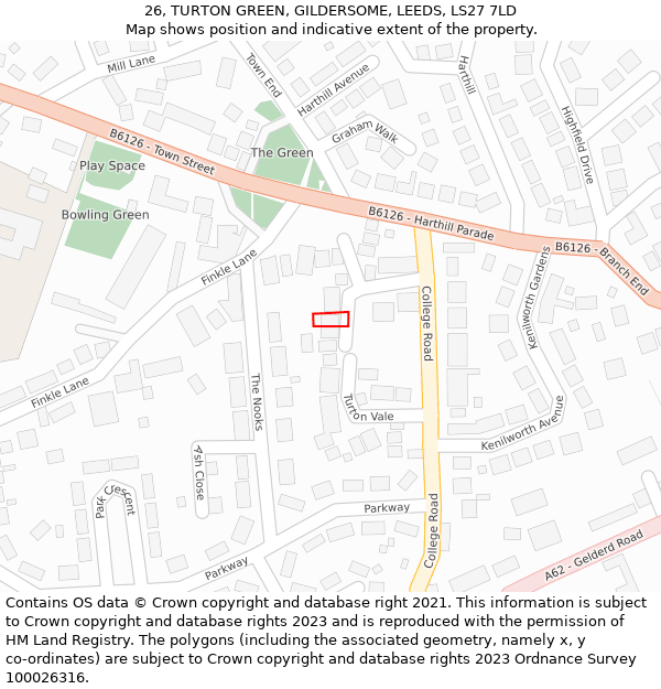 26, TURTON GREEN, GILDERSOME, LEEDS, LS27 7LD: Location map and indicative extent of plot