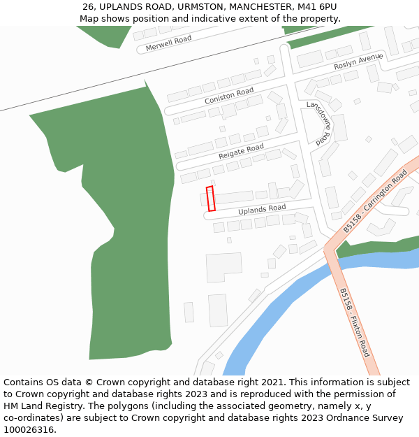 26, UPLANDS ROAD, URMSTON, MANCHESTER, M41 6PU: Location map and indicative extent of plot