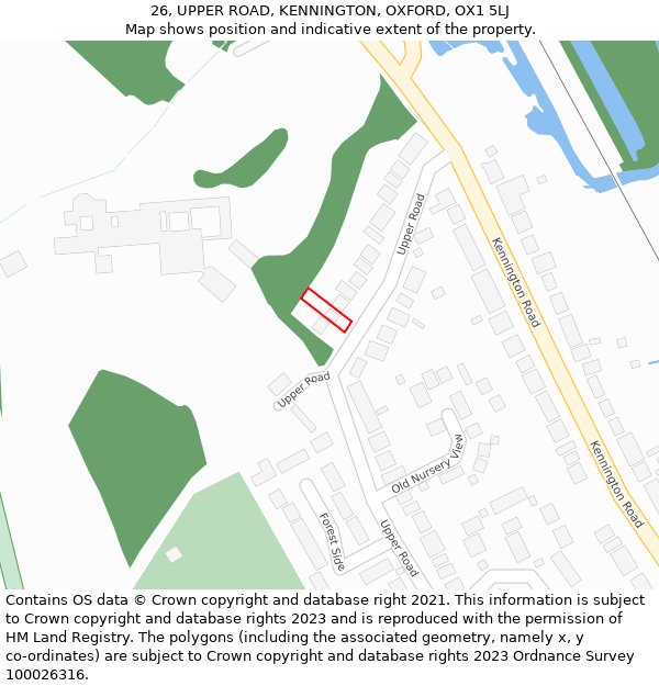 26, UPPER ROAD, KENNINGTON, OXFORD, OX1 5LJ: Location map and indicative extent of plot