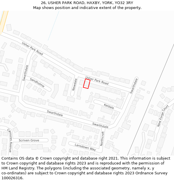 26, USHER PARK ROAD, HAXBY, YORK, YO32 3RY: Location map and indicative extent of plot