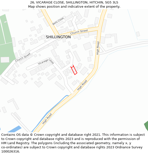26, VICARAGE CLOSE, SHILLINGTON, HITCHIN, SG5 3LS: Location map and indicative extent of plot