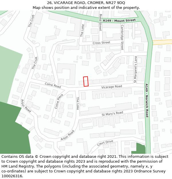 26, VICARAGE ROAD, CROMER, NR27 9DQ: Location map and indicative extent of plot