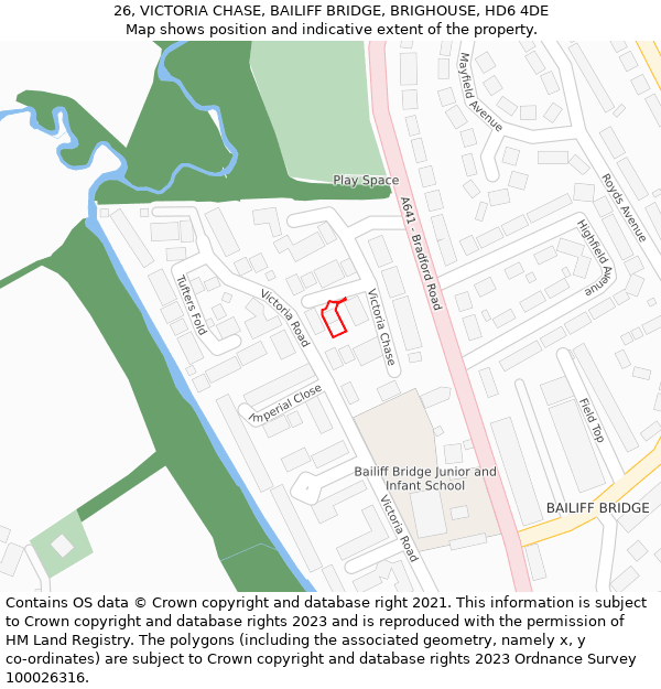 26, VICTORIA CHASE, BAILIFF BRIDGE, BRIGHOUSE, HD6 4DE: Location map and indicative extent of plot