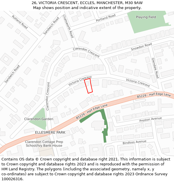 26, VICTORIA CRESCENT, ECCLES, MANCHESTER, M30 9AW: Location map and indicative extent of plot