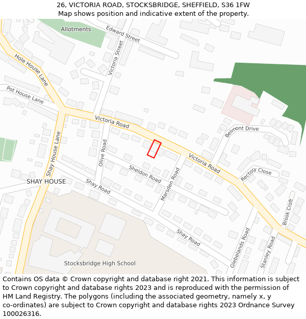 26, VICTORIA ROAD, STOCKSBRIDGE, SHEFFIELD, S36 1FW: Location map and indicative extent of plot