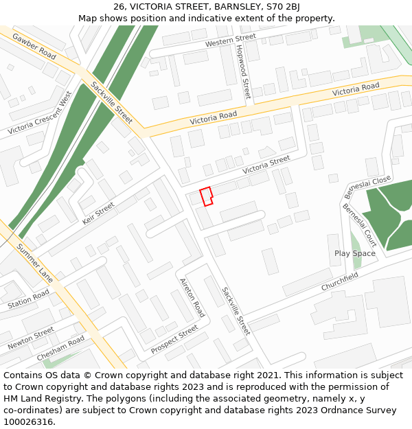 26, VICTORIA STREET, BARNSLEY, S70 2BJ: Location map and indicative extent of plot