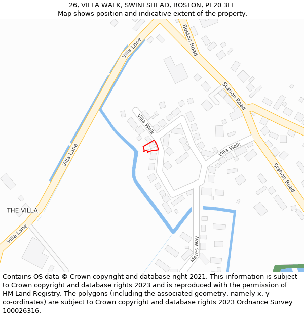 26, VILLA WALK, SWINESHEAD, BOSTON, PE20 3FE: Location map and indicative extent of plot