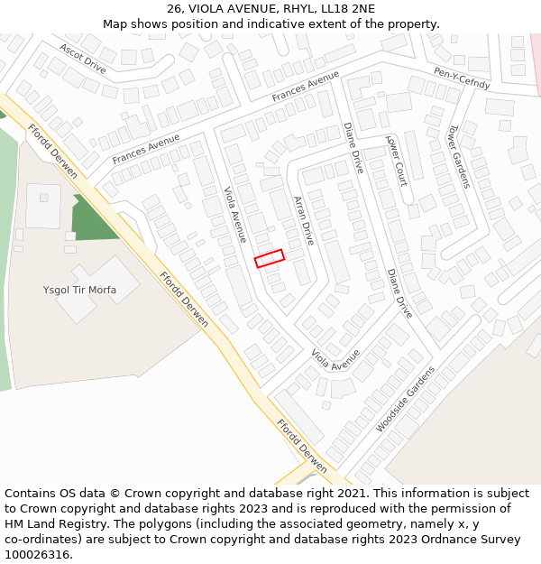 26, VIOLA AVENUE, RHYL, LL18 2NE: Location map and indicative extent of plot