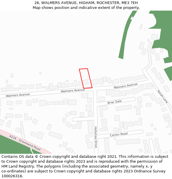 26, WALMERS AVENUE, HIGHAM, ROCHESTER, ME3 7EH: Location map and indicative extent of plot