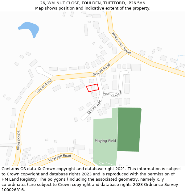 26, WALNUT CLOSE, FOULDEN, THETFORD, IP26 5AN: Location map and indicative extent of plot