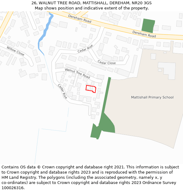 26, WALNUT TREE ROAD, MATTISHALL, DEREHAM, NR20 3GS: Location map and indicative extent of plot