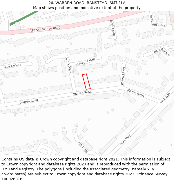 26, WARREN ROAD, BANSTEAD, SM7 1LA: Location map and indicative extent of plot