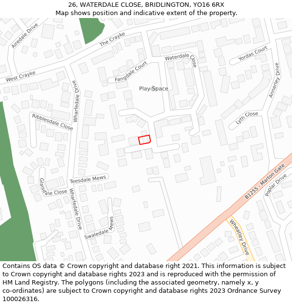 26, WATERDALE CLOSE, BRIDLINGTON, YO16 6RX: Location map and indicative extent of plot