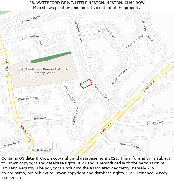 26, WATERFORD DRIVE, LITTLE NESTON, NESTON, CH64 9QW: Location map and indicative extent of plot