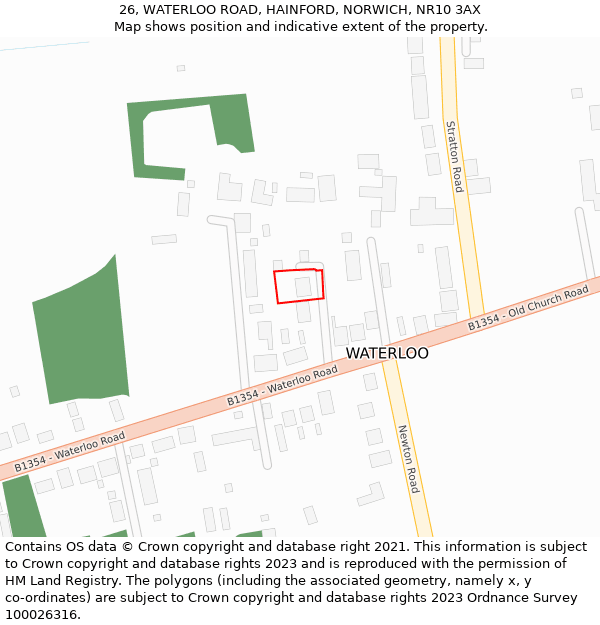 26, WATERLOO ROAD, HAINFORD, NORWICH, NR10 3AX: Location map and indicative extent of plot