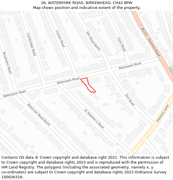 26, WATERPARK ROAD, BIRKENHEAD, CH42 8PW: Location map and indicative extent of plot