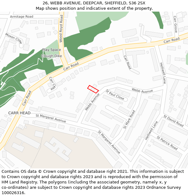 26, WEBB AVENUE, DEEPCAR, SHEFFIELD, S36 2SX: Location map and indicative extent of plot