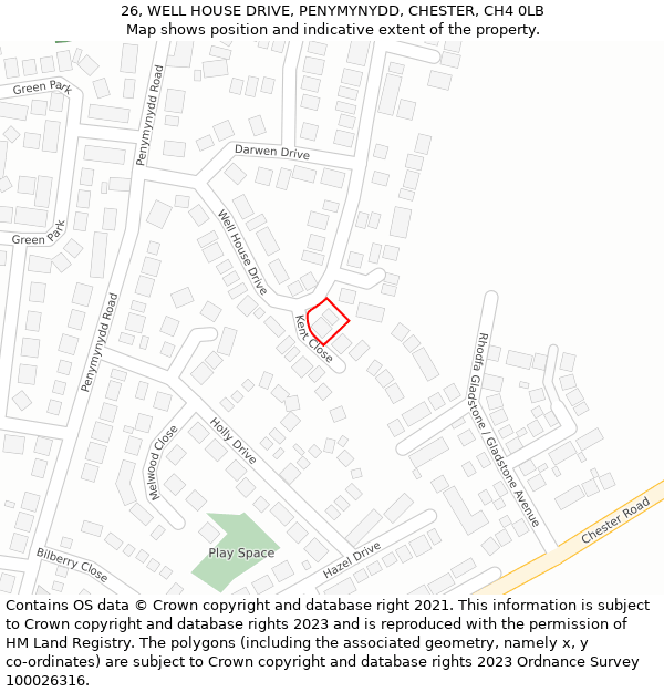 26, WELL HOUSE DRIVE, PENYMYNYDD, CHESTER, CH4 0LB: Location map and indicative extent of plot