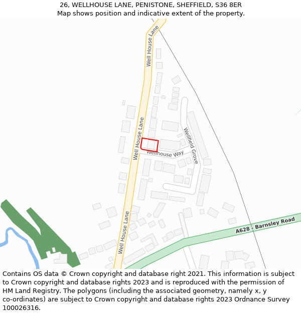 26, WELLHOUSE LANE, PENISTONE, SHEFFIELD, S36 8ER: Location map and indicative extent of plot