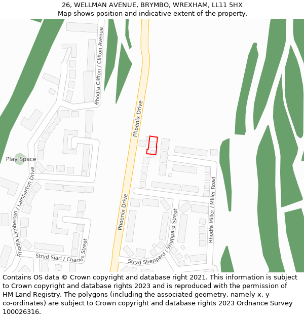 26, WELLMAN AVENUE, BRYMBO, WREXHAM, LL11 5HX: Location map and indicative extent of plot