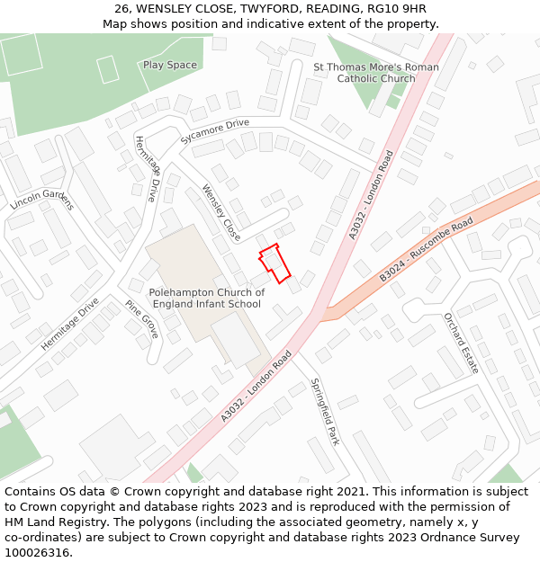 26, WENSLEY CLOSE, TWYFORD, READING, RG10 9HR: Location map and indicative extent of plot