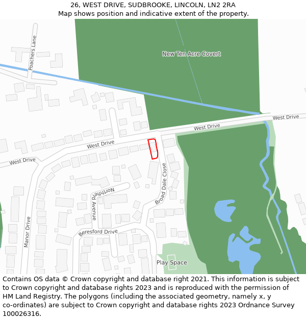 26, WEST DRIVE, SUDBROOKE, LINCOLN, LN2 2RA: Location map and indicative extent of plot