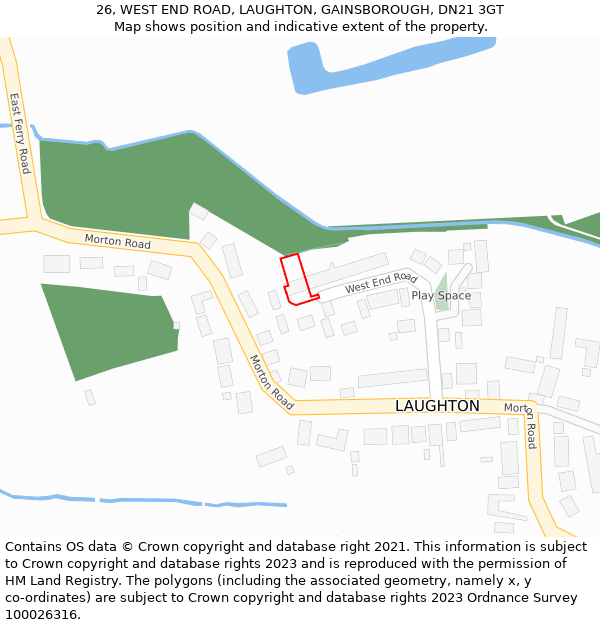 26, WEST END ROAD, LAUGHTON, GAINSBOROUGH, DN21 3GT: Location map and indicative extent of plot