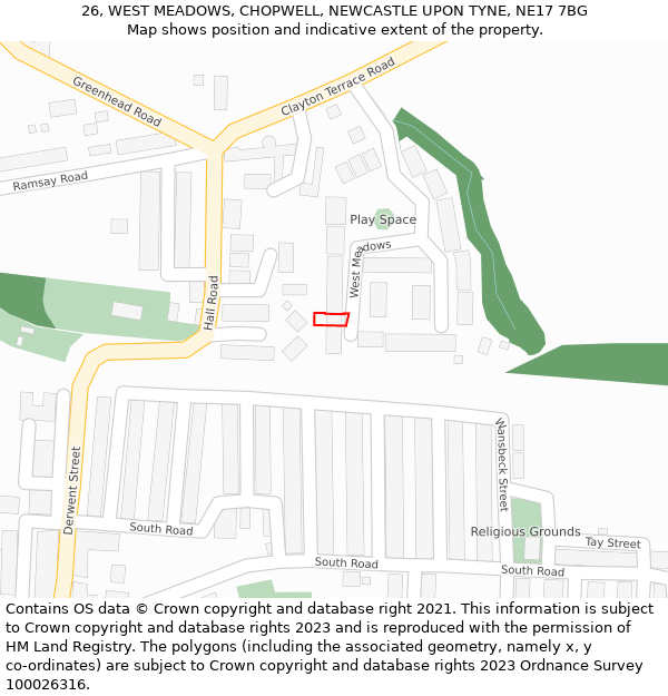 26, WEST MEADOWS, CHOPWELL, NEWCASTLE UPON TYNE, NE17 7BG: Location map and indicative extent of plot