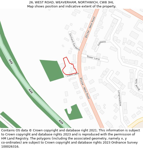 26, WEST ROAD, WEAVERHAM, NORTHWICH, CW8 3HL: Location map and indicative extent of plot