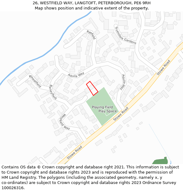 26, WESTFIELD WAY, LANGTOFT, PETERBOROUGH, PE6 9RH: Location map and indicative extent of plot