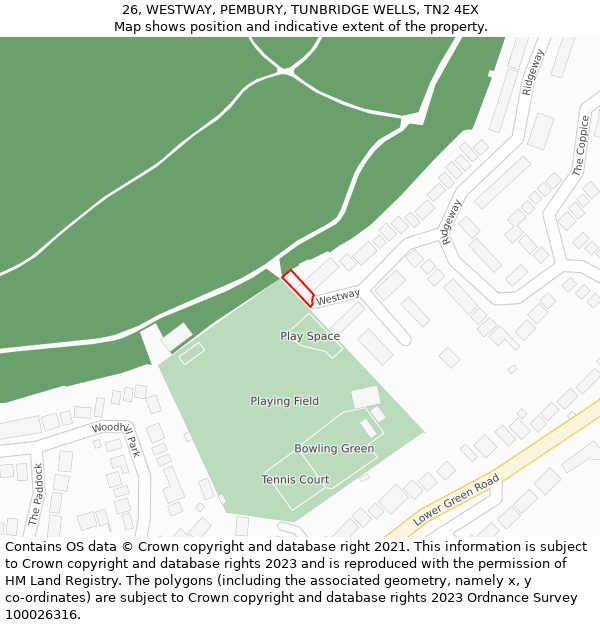 26, WESTWAY, PEMBURY, TUNBRIDGE WELLS, TN2 4EX: Location map and indicative extent of plot