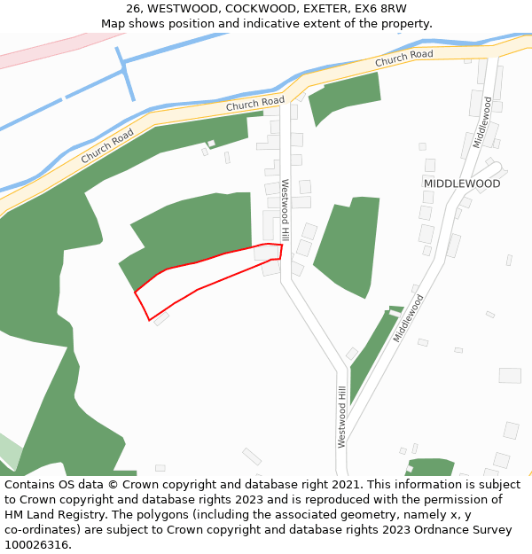26, WESTWOOD, COCKWOOD, EXETER, EX6 8RW: Location map and indicative extent of plot