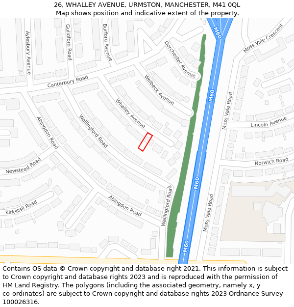 26, WHALLEY AVENUE, URMSTON, MANCHESTER, M41 0QL: Location map and indicative extent of plot