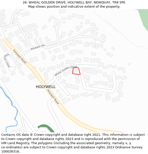 26, WHEAL GOLDEN DRIVE, HOLYWELL BAY, NEWQUAY, TR8 5PE: Location map and indicative extent of plot