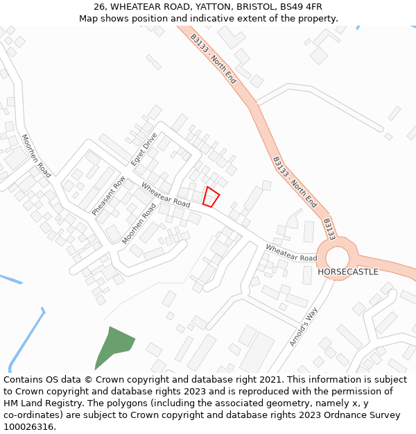 26, WHEATEAR ROAD, YATTON, BRISTOL, BS49 4FR: Location map and indicative extent of plot