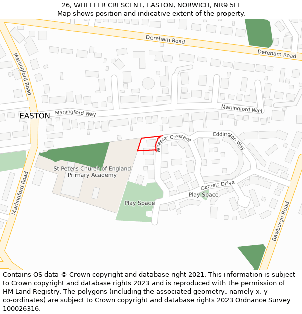 26, WHEELER CRESCENT, EASTON, NORWICH, NR9 5FF: Location map and indicative extent of plot