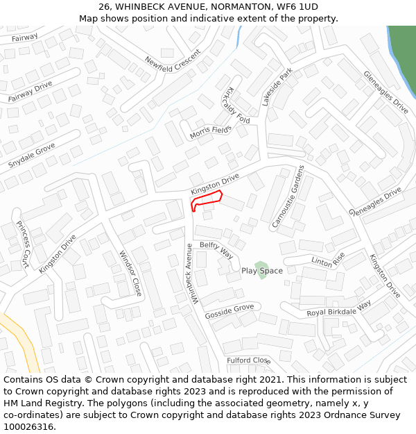 26, WHINBECK AVENUE, NORMANTON, WF6 1UD: Location map and indicative extent of plot