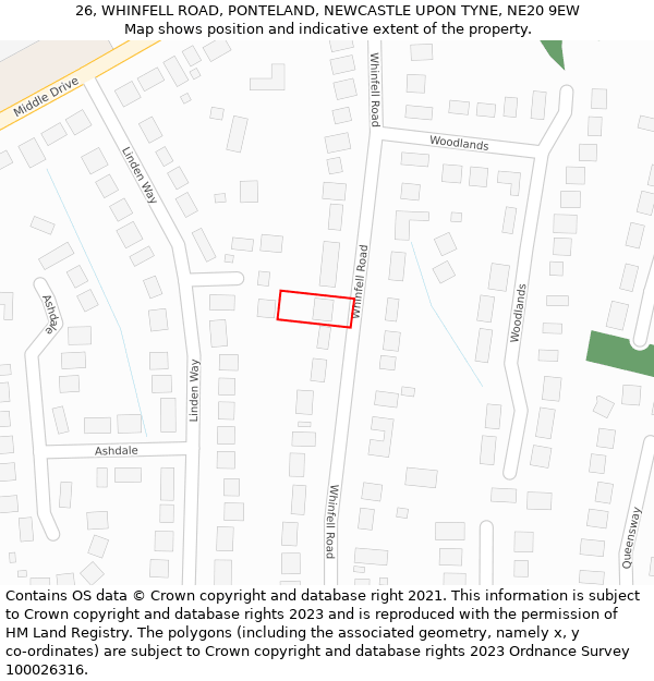 26, WHINFELL ROAD, PONTELAND, NEWCASTLE UPON TYNE, NE20 9EW: Location map and indicative extent of plot