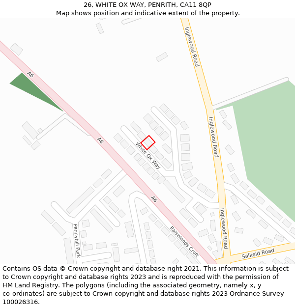 26, WHITE OX WAY, PENRITH, CA11 8QP: Location map and indicative extent of plot