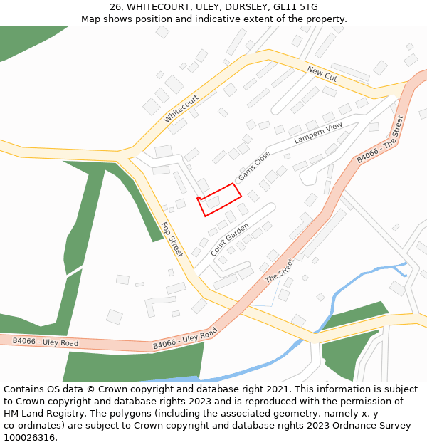 26, WHITECOURT, ULEY, DURSLEY, GL11 5TG: Location map and indicative extent of plot