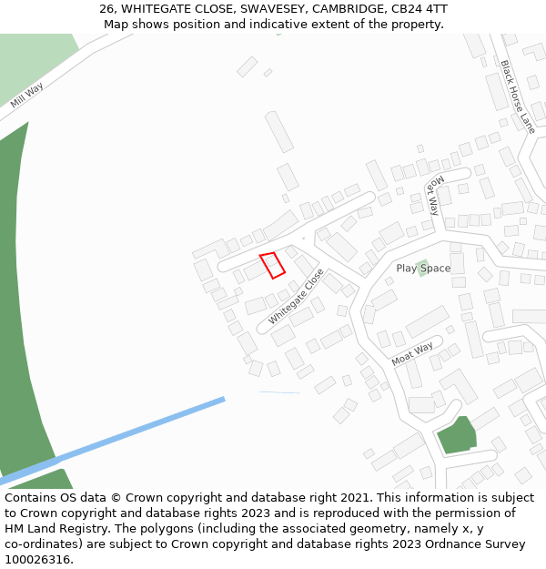 26, WHITEGATE CLOSE, SWAVESEY, CAMBRIDGE, CB24 4TT: Location map and indicative extent of plot