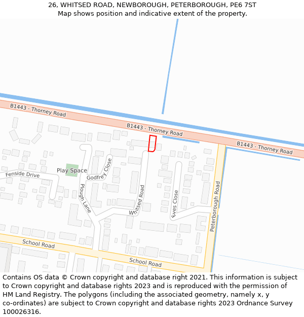 26, WHITSED ROAD, NEWBOROUGH, PETERBOROUGH, PE6 7ST: Location map and indicative extent of plot