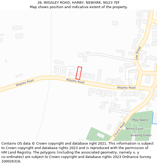 26, WIGSLEY ROAD, HARBY, NEWARK, NG23 7EF: Location map and indicative extent of plot