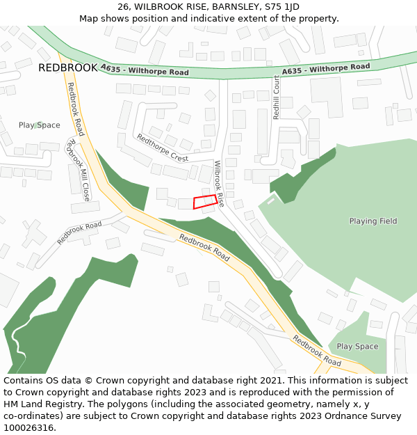 26, WILBROOK RISE, BARNSLEY, S75 1JD: Location map and indicative extent of plot